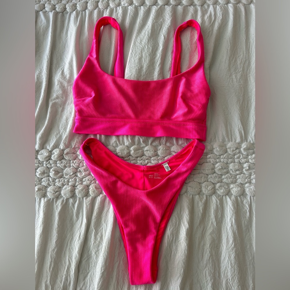 Aerie hot pink sparkle bikini set size S